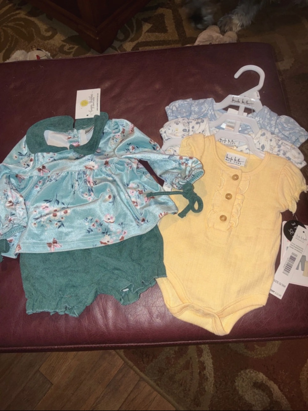 Unbranded Kids Yellow Knit Bodysuit & Teal Floral Top with Green Shorts